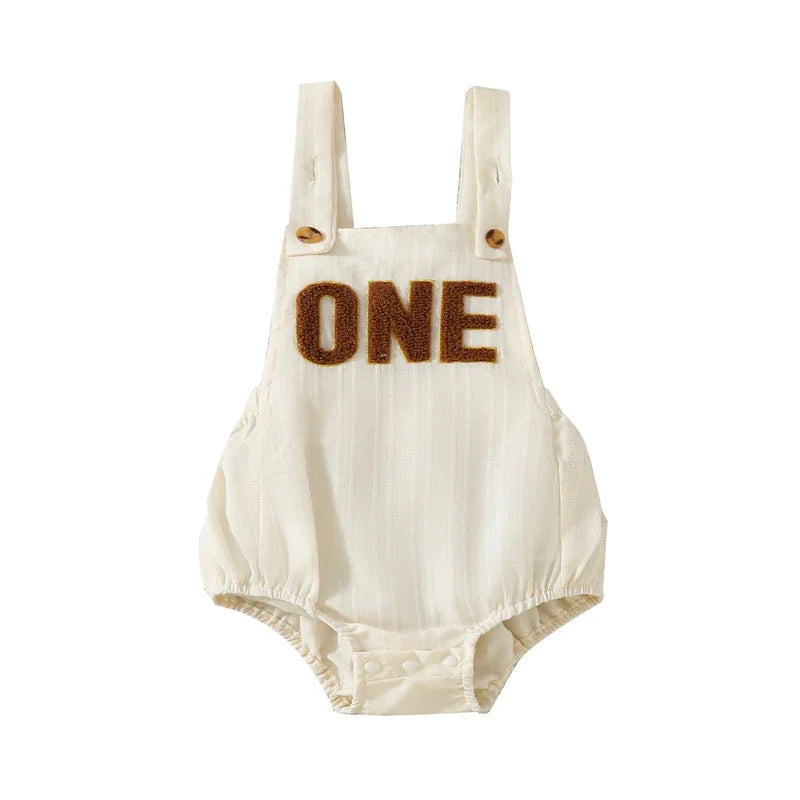 Baby Girls Boys Summer Romper Infant Sleeveless Letter Embroidery Button Casual Overalls