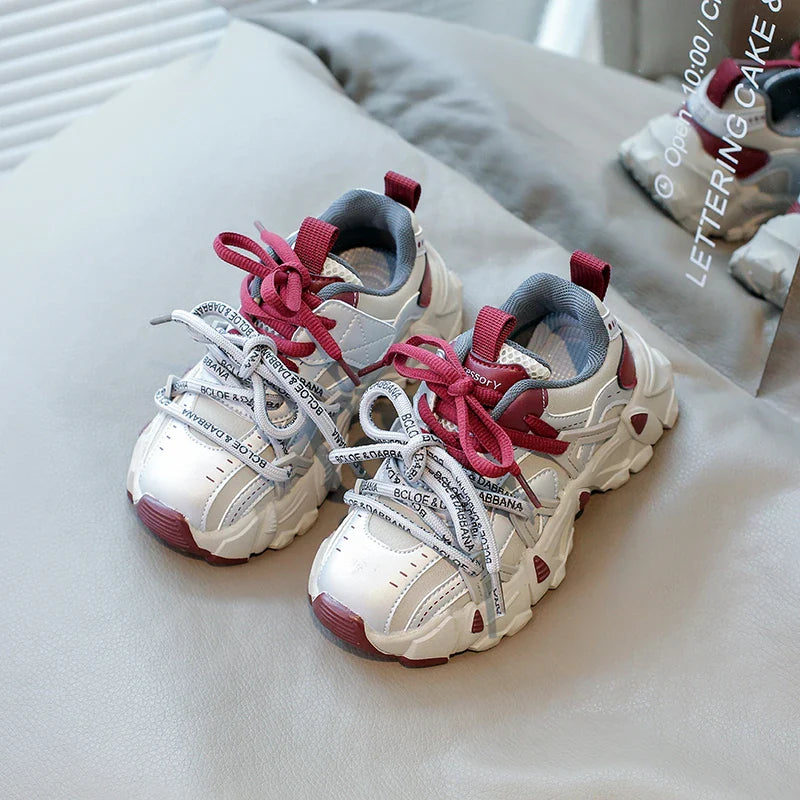 Children's Sneakers Four Seasons Leather Boys Girls Single Shoes 3-18 Years Old Black Soft Bottom Non-slip Kids Running Shoes