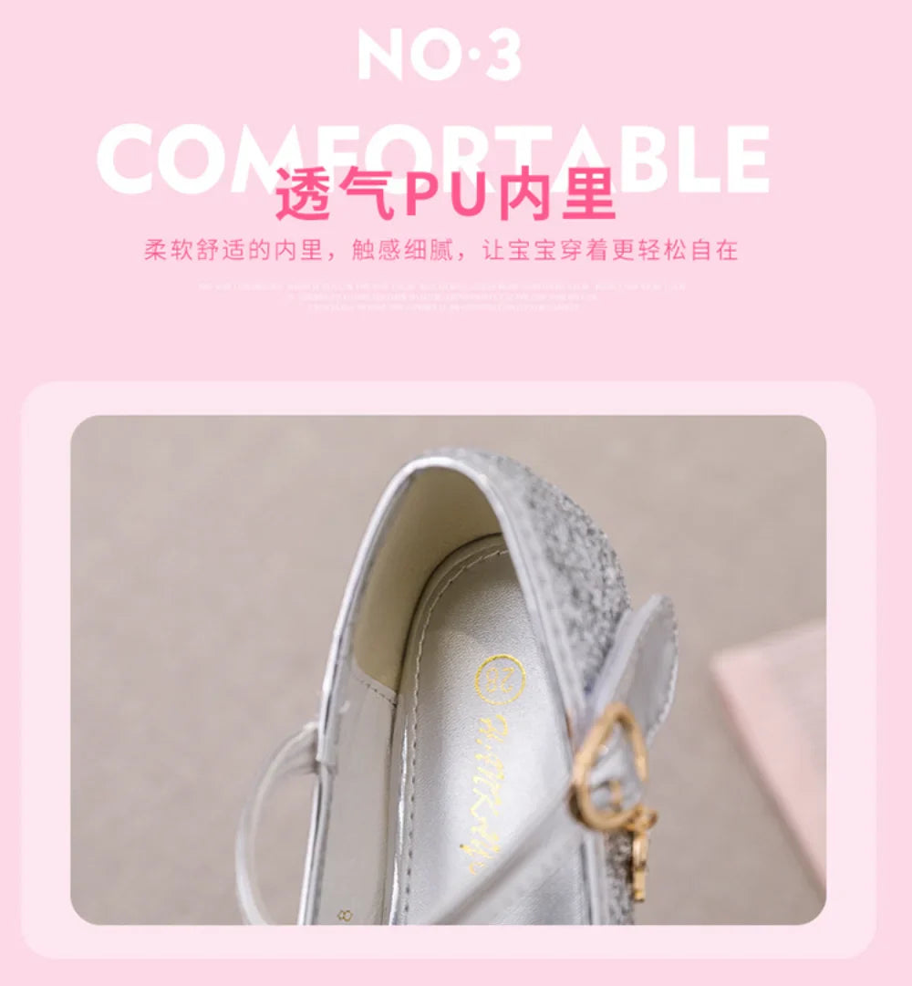 Fairy Girl High Heels Princess Shoes Halloween Cosplay Kids Shiny Sofia Cinderella Aurora Rapunzel Party Dress Up Leather Shoe