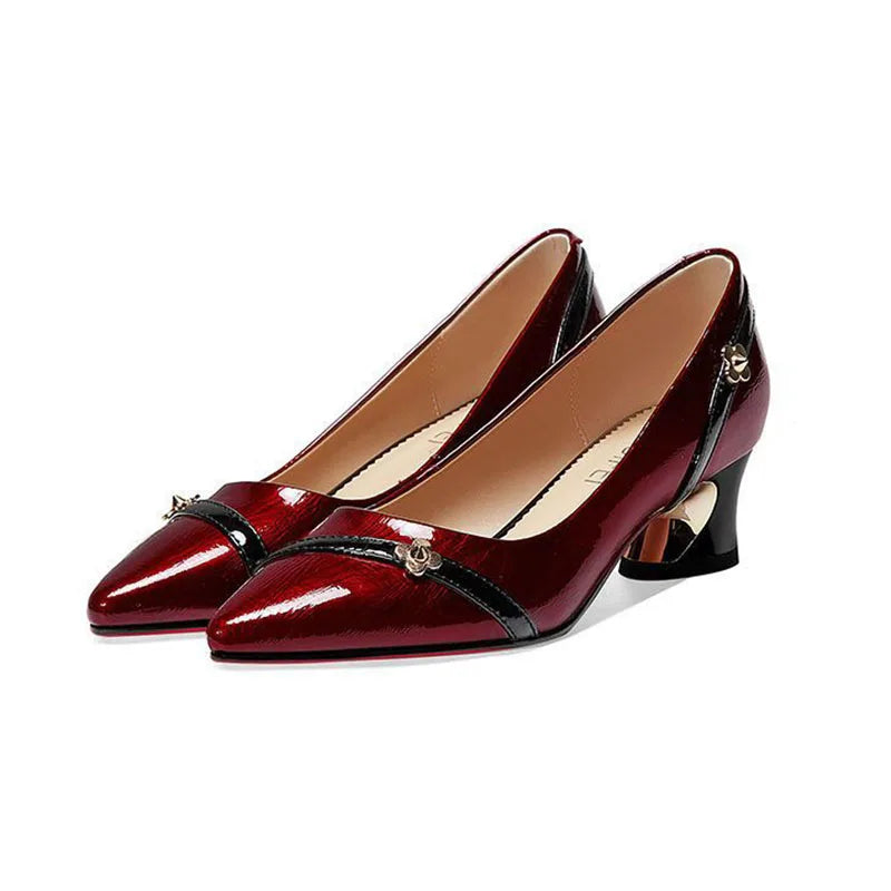Women Pumps Spring Autumn Soft Leather Thick Middle Heel Shoes for Women Professional Shallow Mouth Pointed Toe Women's Shoes
