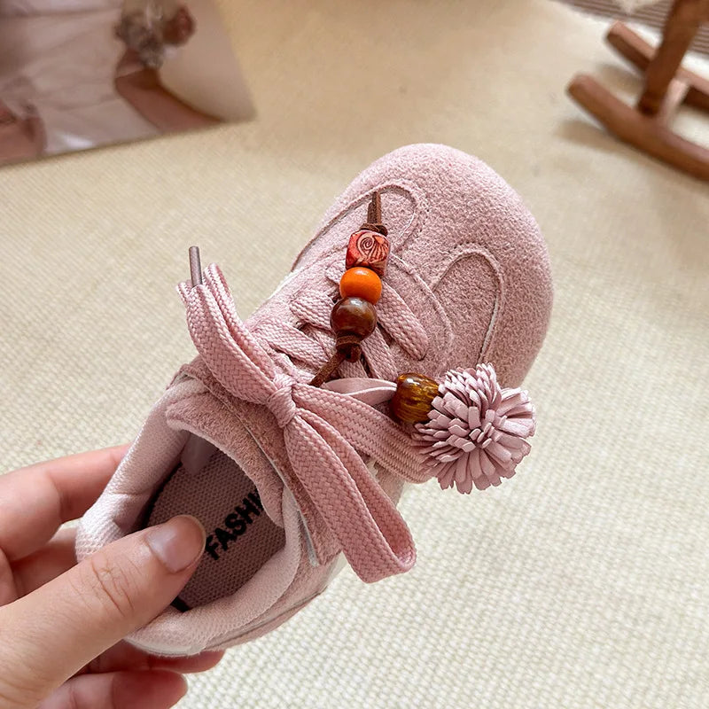 Girls Casual Sneakers 2025 Autumn New Toddler Flat Shoes Flower Children Retro Classic Fashion Non-slip Kids Running Sport Shoes