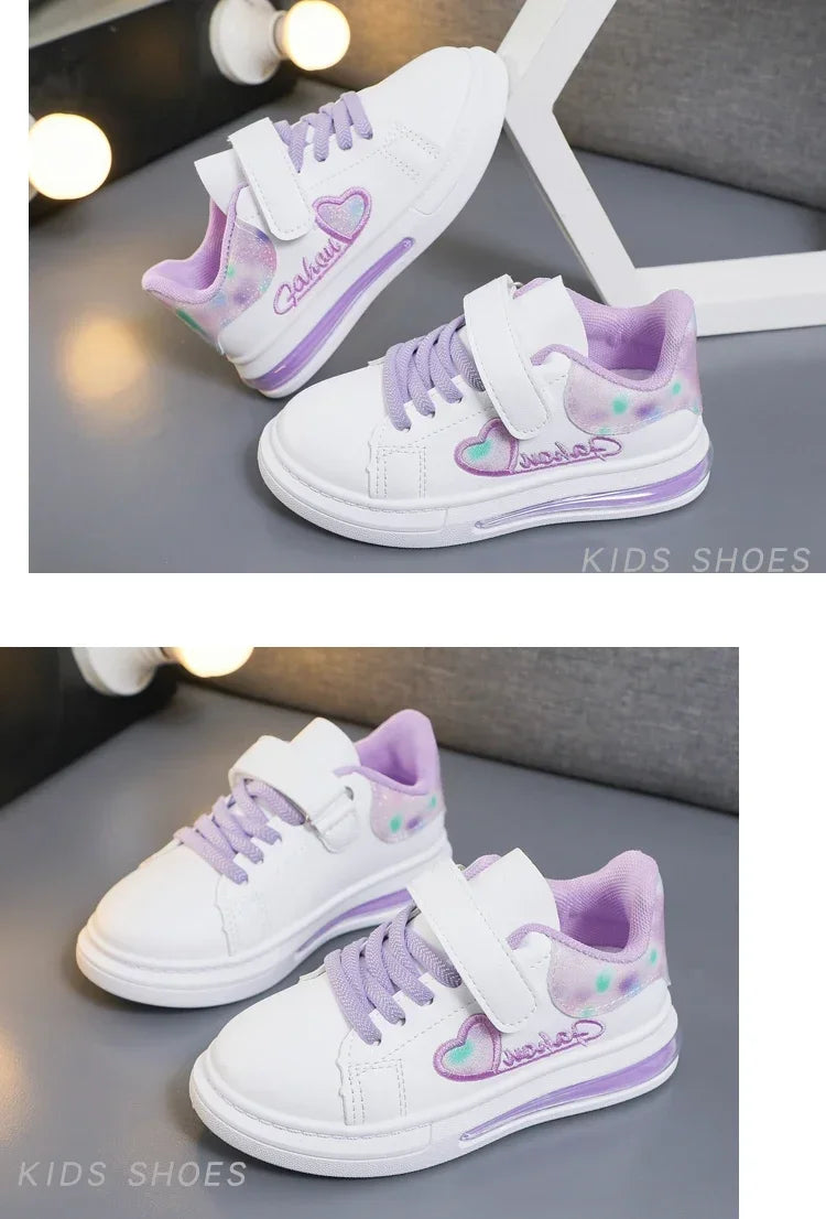 Girls Casual Shoes Kids Skate Shoes White School Sneakers Children's Sports Running Shoes with Heart Love Embroidery Sweet Soft