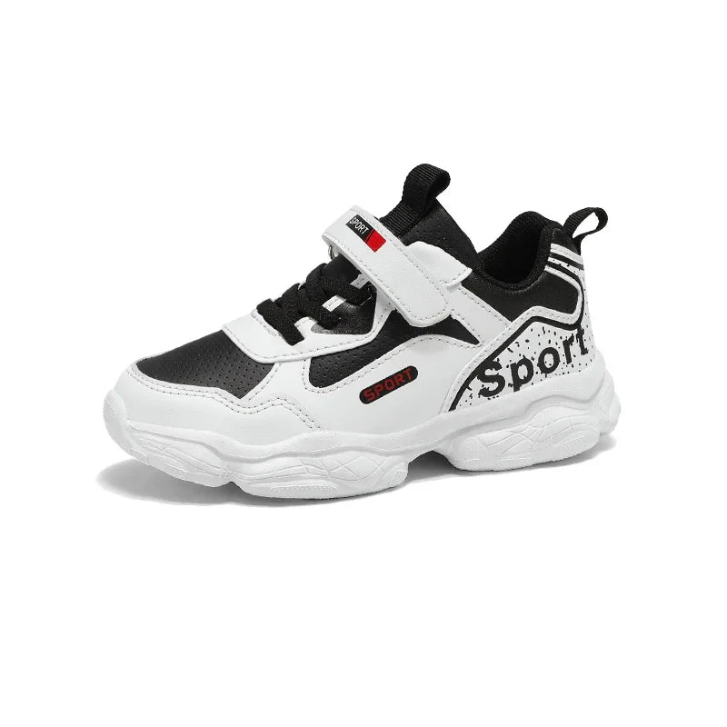 Boys Shoes Sneakers Leather Children Comfortable Flat Shoes Black White Shoes for Kids Girls School Walking Footwear Non Slip