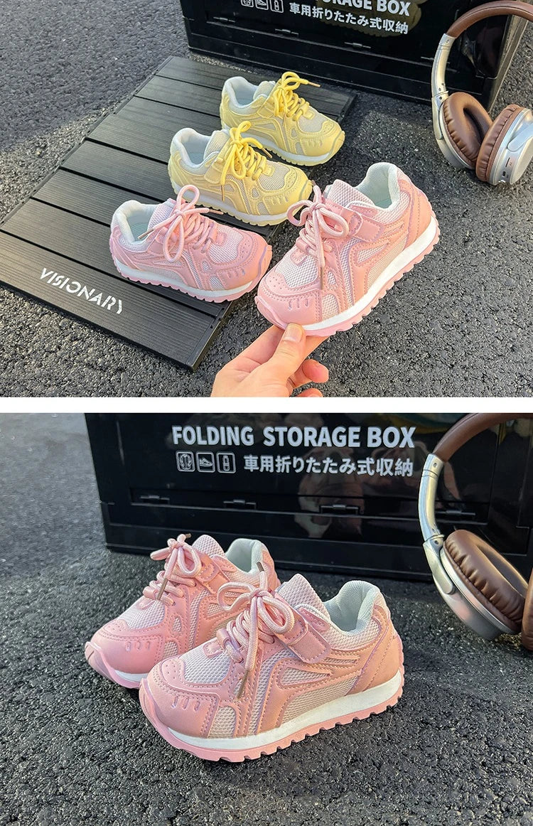 Spring Autumn Girls Sports Shoes Mesh Breathable Candy Color Kids Sneakers Soft Sole Children Casual Running Shoes Non-slip