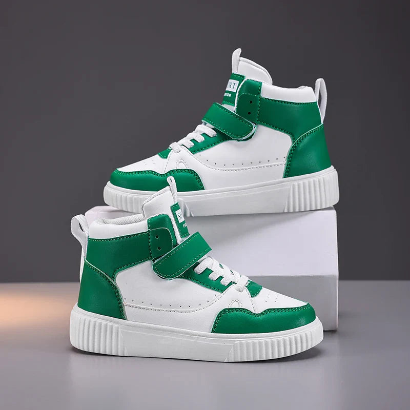 New High Top Childrens Boy Sneakers Outdoor Running Basketball Kids Sports Shoes Non-slip Luxury Pu Leather Boys Sports Shoes
