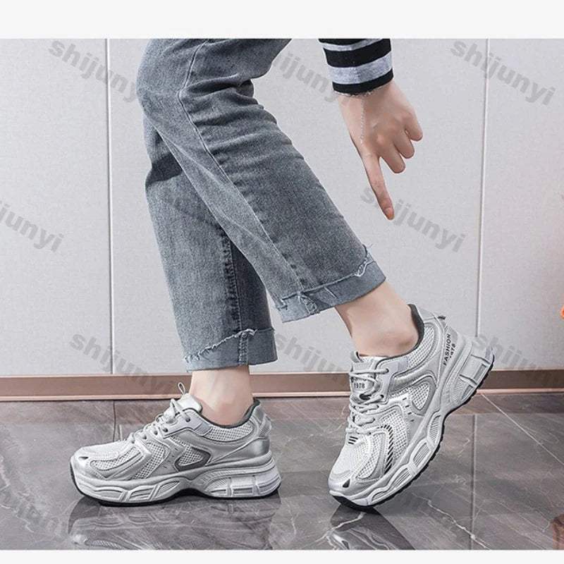 Women's Fashion Chunky Sneakers 2026 Spring Autumn New Platform Height Increase Shoes Comfortable Breathable Casual Sport Shoes