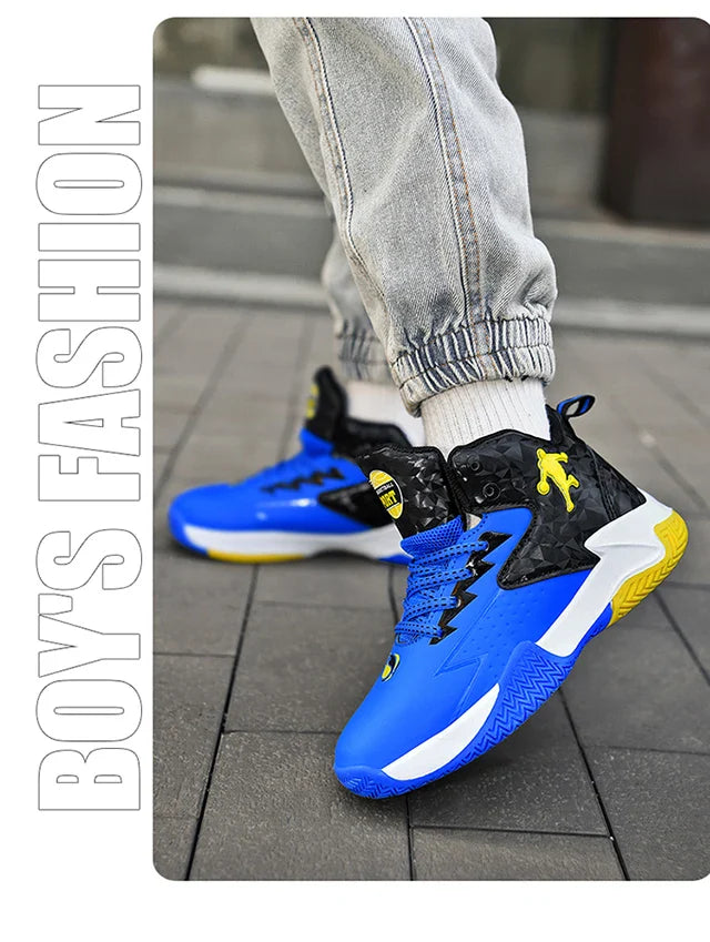 Fashion Basketball Shoes for Kids High-top Sneakers Children Casual Sports Shoes Ankle-protected Anti-slippery Gym Trainers Boys