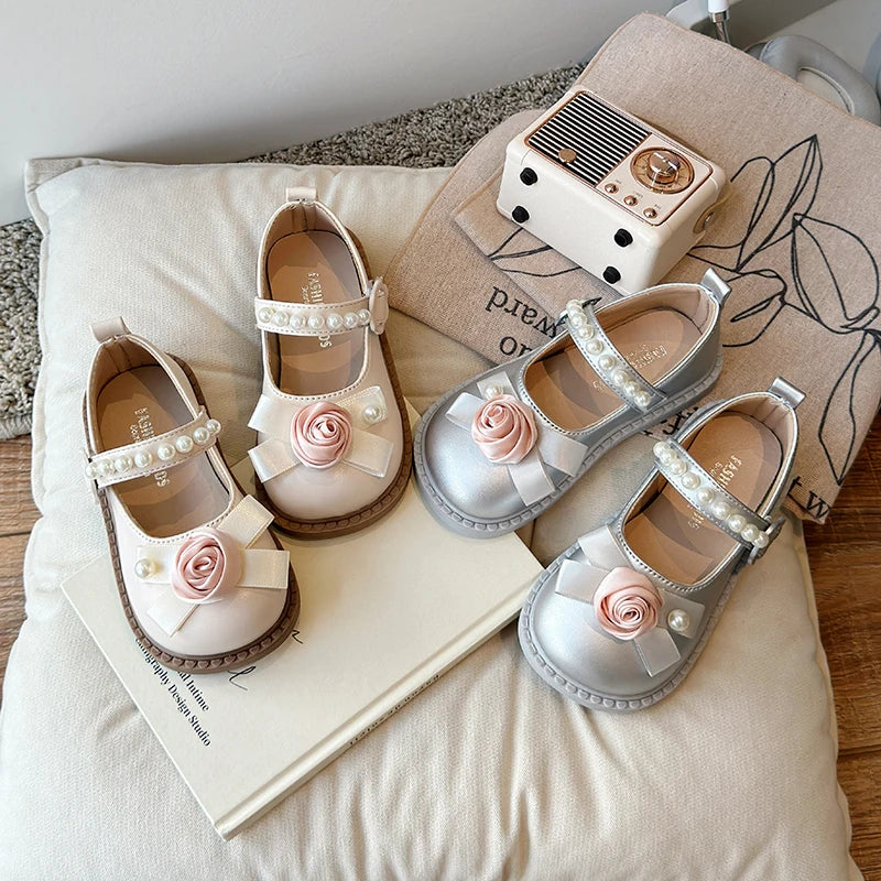 Elegant Girl's Shoes for Wedding Party Chic Flower Kids' Causal Leather Shoes Fashion Sweet Versatile Children Princess Shoes