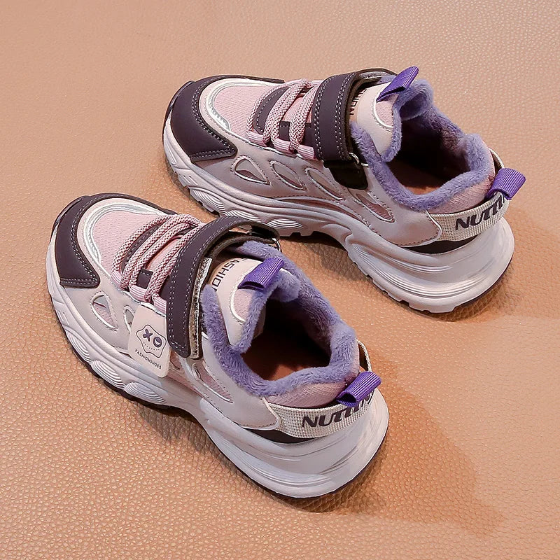 Warm Winter Kids Sneakers: PU Leather, Anti-Slip Rubber Sole, Lightweight Sports Shoes for Boys & Girls