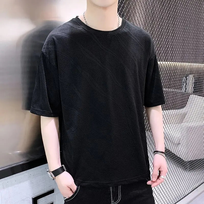 Summer Ice Silk Short-sleeved T-shirt for Men Loose and Breathable Trendy and Stylish Short-sleeved Top