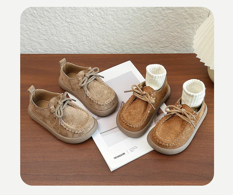 Kids Casual Loafers for Boys Girls 2025 New Autumn Toddler Walking Shoes Non-slip Thick Sole Retro Chic School Outdoor Footwear