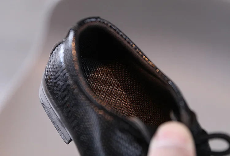 Boy Leather Shoe Black White Versatile Children's Flats for School Performance Causal Fashion Lace-up Kids Formal Uniform Shoes