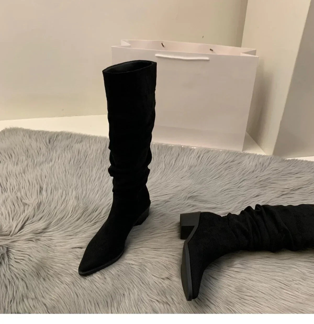 Women's Suede High-heeled Boots for Autumn and Winter 2025, New Plush Pointed Stacking Boots, Fashionable Outdoor Knight Boots