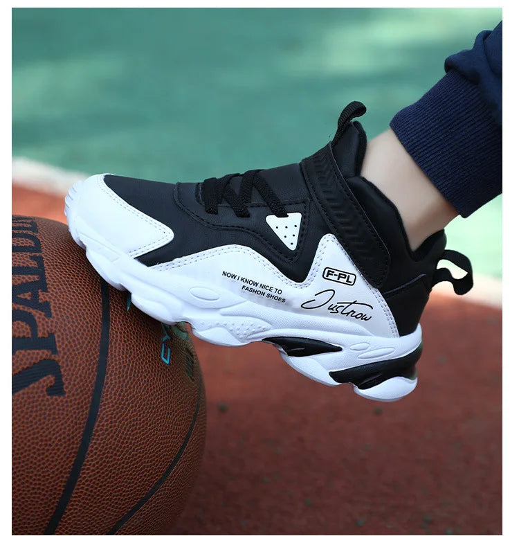 Boys Autumn Leather Sneakers Children Waterproof Wear-resistant Basketball Shoes Boys Color blocking Casual Soft soled Sneakers