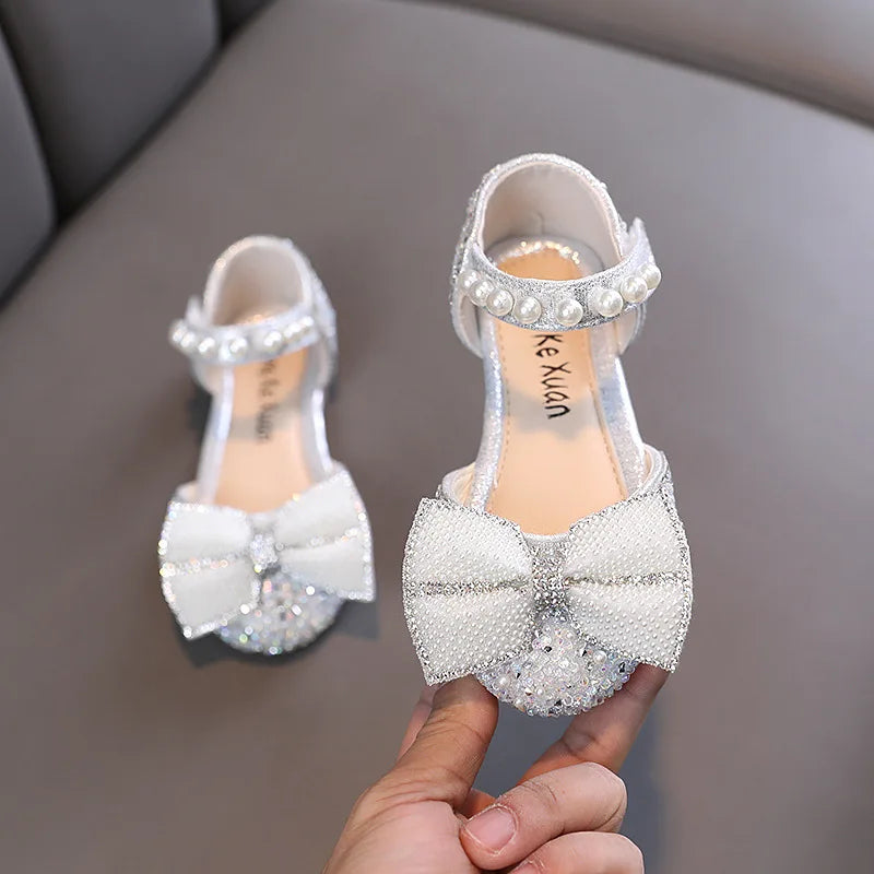 2026 Kids Shoes Summer for Girl Sandals Fashion Sequins Rhinestone Bow Girls Princess Shoe Soft Bottom