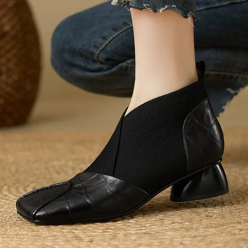 Fashion Short Boots for Women2025Autumn New Professional French Square Toe Square Heel Versatile Lightweight Chelsea Boots Trend