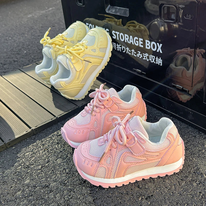 Spring Autumn Girls Sports Shoes Mesh Breathable Candy Color Kids Sneakers Soft Sole Children Casual Running Shoes Non-slip