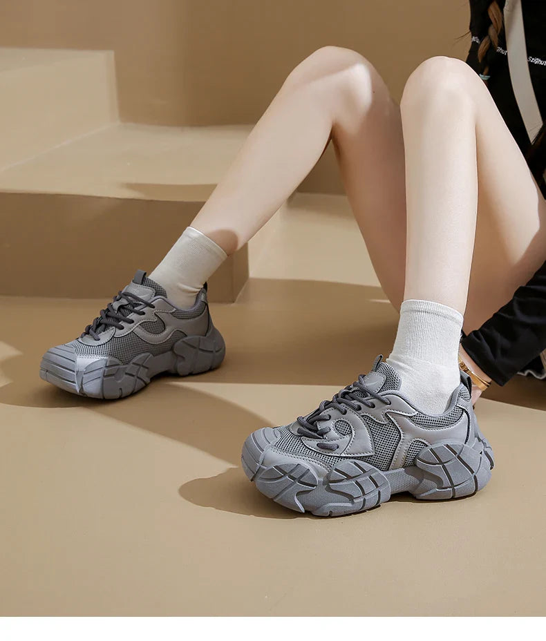 Women Platform Sneakers Lace Up Running Sports Shoes Soft Breathable Tennis Sneakers Casual Outdoor Comfortable Shoes For Female