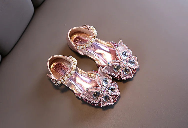 Girls Princess Sandals Kids Summer Children Wedding Party Shoes Performance Soft Flat Shoe Girls Dance Diamonds Butterfly Shoe