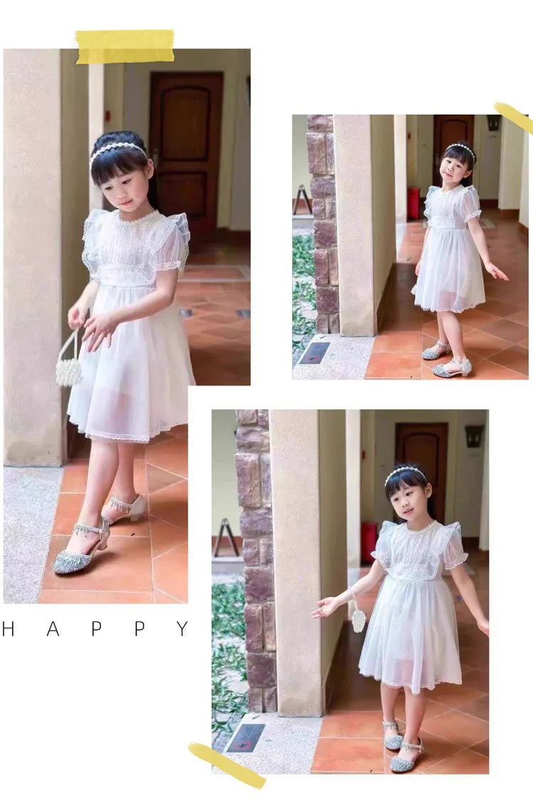 Girls' high-heeled princess shoes model catwalk show silver children's dress shoes shiny stage crystal sandals