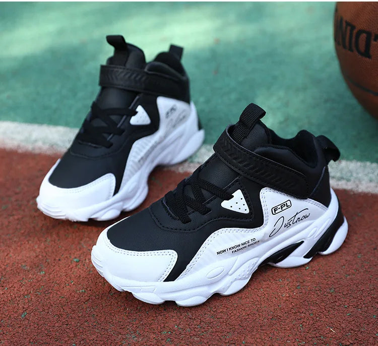Boys Autumn Leather Sneakers Children Waterproof Wear-resistant Basketball Shoes Boys Color blocking Casual Soft soled Sneakers
