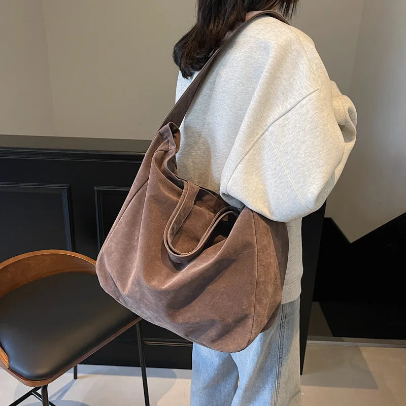 Women's Tote Bags 2025 New Fashion Suede Vintage Large Shoulder Crossbody Bag for Woman Korean Female Student Bookbag Handbags