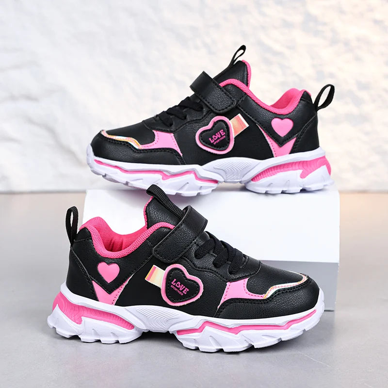 Girls' autumn and winter sports shoes, anti slip leather surface, elementary school students' spring outdoor shoes, middle-aged