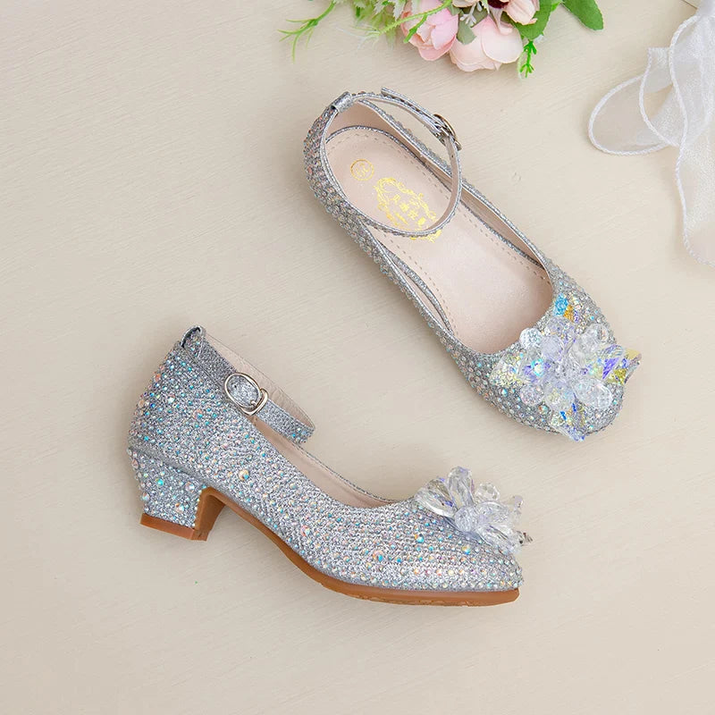 High-heeled Shoes For Girls Spring And Autumn New Little Girl Princess Crystal Shoes Children's Cuhk Shows Soft-soled Shoes