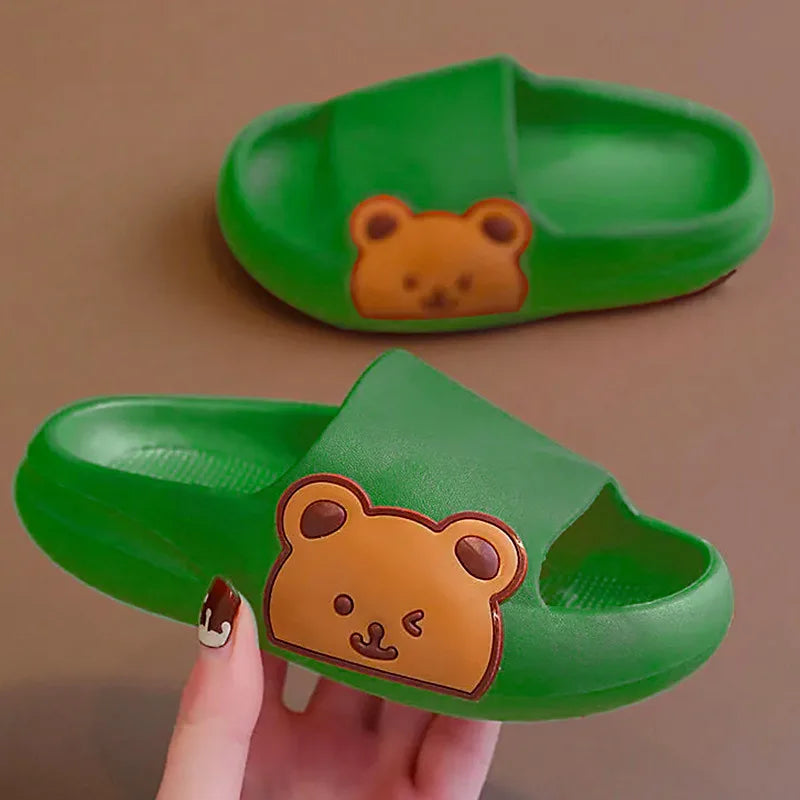 New Fashion Toddler Slippers Kids Cartoon Bear Beach Outdoor Flip Flops Boys Girls Cute Soft Sole Non-Slip Bathroom Home Shoes