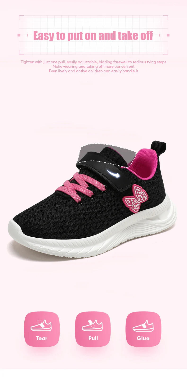 Girls' Breathable Mesh Sneakers with Bowknot Anti - Slip Casual Running Shoes for Kids Summer Sale Children's Sports Shoes