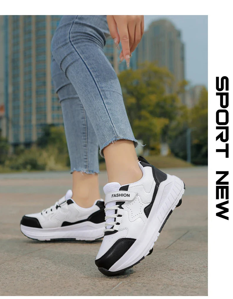 Kids Roller Skate Shoes Fashion Casual Sports Children 4-Wheels Sneakers for Boys and Girls Gift Nice Footwear