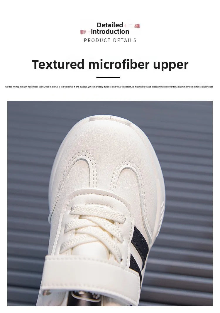 2026 New Spring Fall Sport Shoes for Boys Fashion Patchwork Stripes Dad Sneakers for Girls Black Khaki Gray Kids Trainers