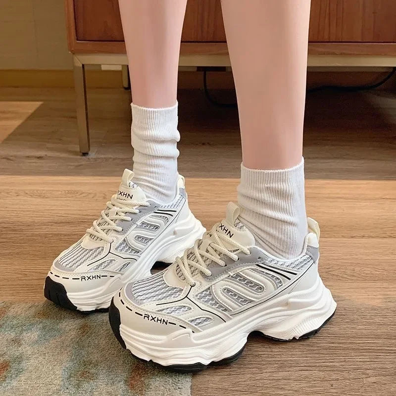Women Sneakers Autumn Fashion Breathable Casual Shoes Women Mesh Lace Up Comfort Platform Vulcanize Shoes Zapatillas De Mujer