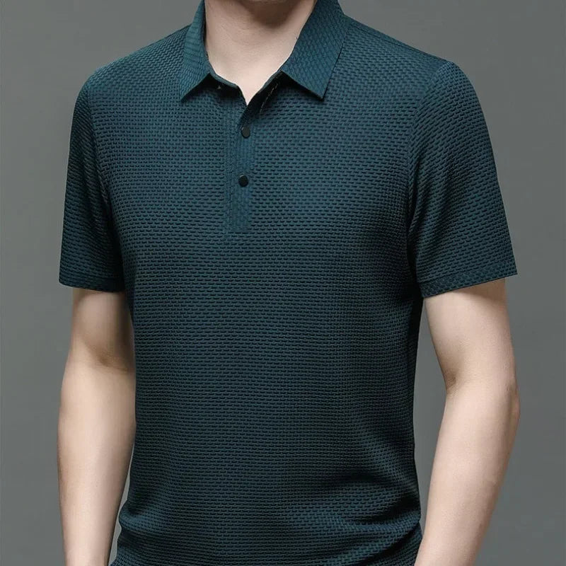 Brand Clothes Summer New Men's Short Sleeve T-shirt Ice Silk Cool and Breathable POLO Shirt Business Casual Sweat-absorbing Top  ( Available )