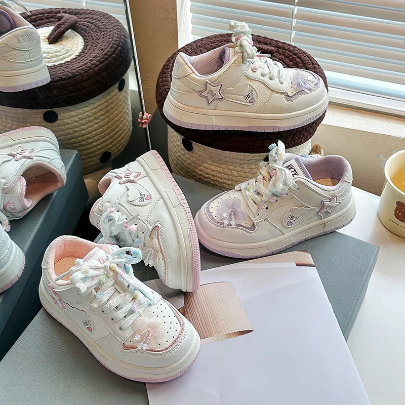 Girls' white sneakers 2025 autumn New leather breathable casual shoes, girls' soft-soled sports shoes and running shoes