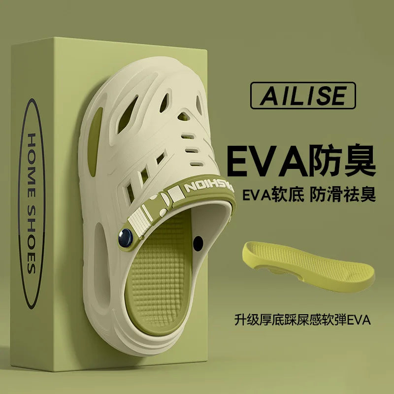 Thick-soled hole shoes for men, summer outdoor toe-caps slippers, sports sandals with anti-slip and sand-crawling feeling