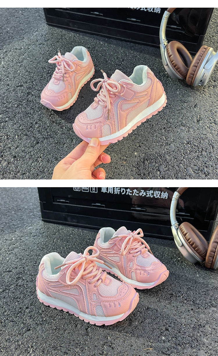 Spring Autumn Girls Sports Shoes Mesh Breathable Candy Color Kids Sneakers Soft Sole Children Casual Running Shoes Non-slip