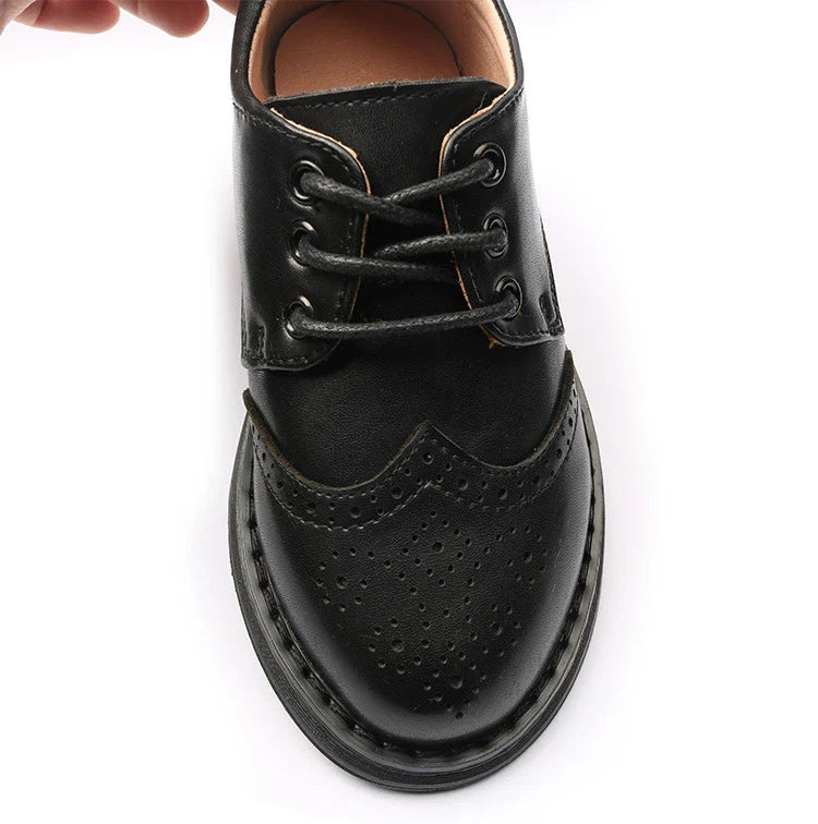 Boys Hollow Out Shoes Leather for Kids Party Wedding Dance Shoes Dress School Toddler Fashion Children Shoe Flat Black Brown