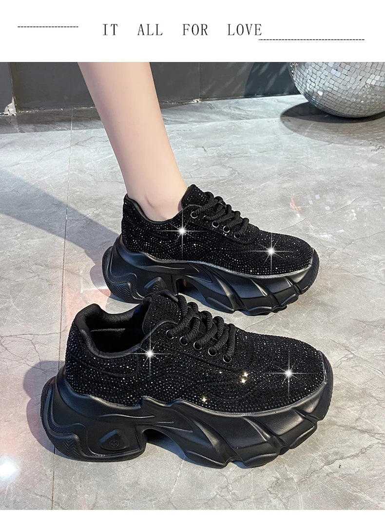 Shoes for Women 2024 New Shiny Rhinestone Women's Sneakers Shoes Autumn Korean Fashion Thick Sole Sports Shoes Zapatos De Mujer