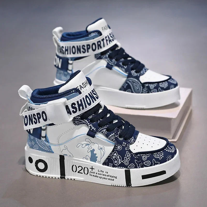 Brand Kids Board Shoes High Top Sports Shoes Boys Fashion Basketball Sneakers Leisure Girls Flats Children Casual Walking Shoes