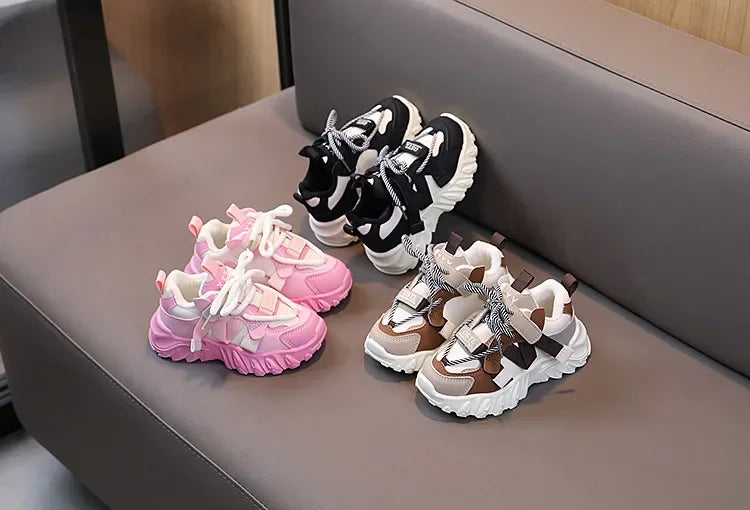 New Arrival Children Sneakers Pretty Silhouette Girl Running Shoes Pink Black Khaki Trendy Kids Shoes Boys Training Shoes