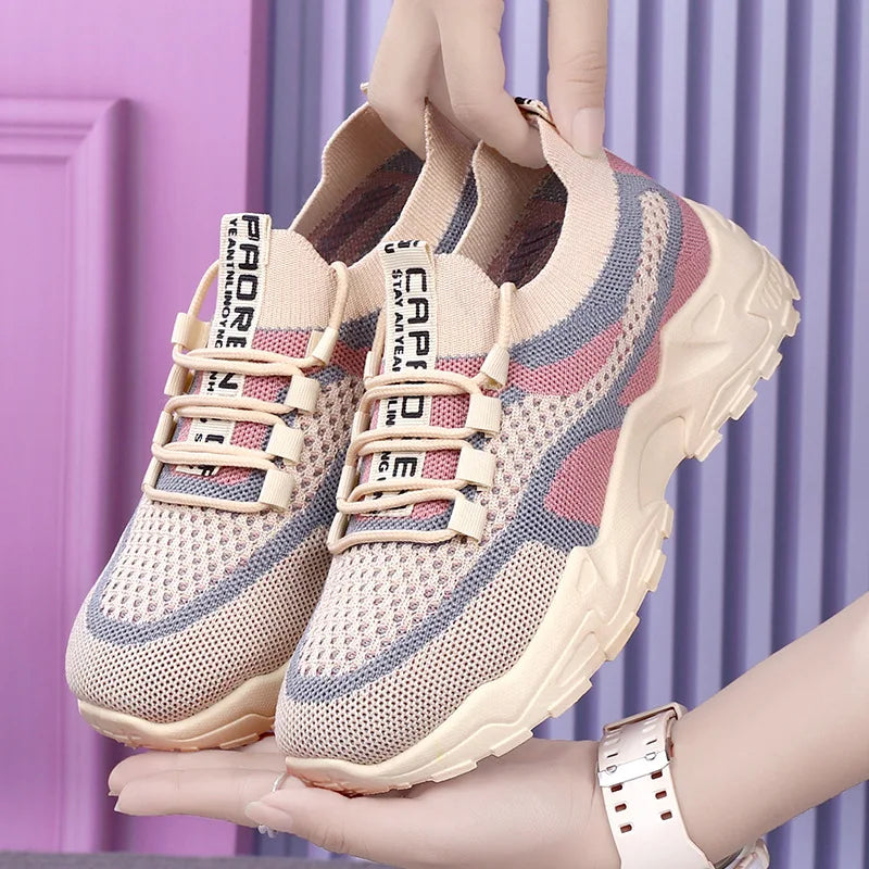Chunky Sneakers 2025 Women's Casual Shoes Spring And Autumn Air Mesh Breathable Sports Shoes For Women's Soft Sole Running Shoes