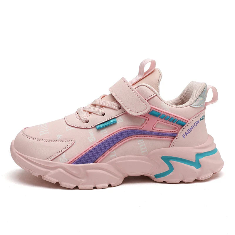 Children's Casual Pink Girls' Leather Shoes, Fashionable Lightweight Running Shoes for Teenagers Aged 7-15, Student Kids' Sports Shoes for Girls