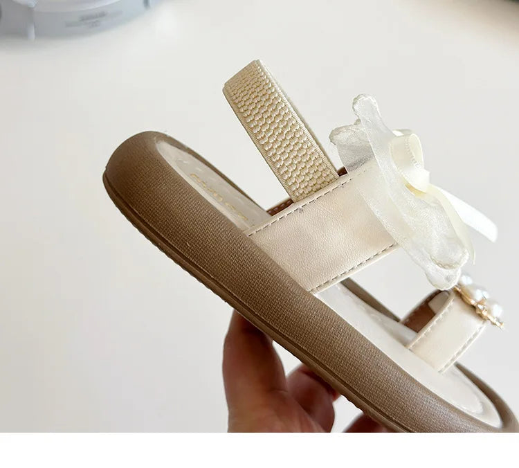 Summer Fashion Kids Platform Princess Shoes  Sandals Girls Rhinestone Straps Beach Shoes Soft Sole Ribbon Bow Versatile Sandals