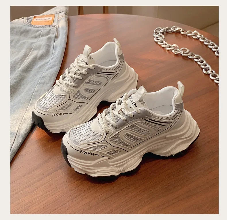 Women Sneakers Autumn Fashion Breathable Casual Shoes Women Mesh Lace Up Comfort Platform Vulcanize Shoes Zapatillas De Mujer