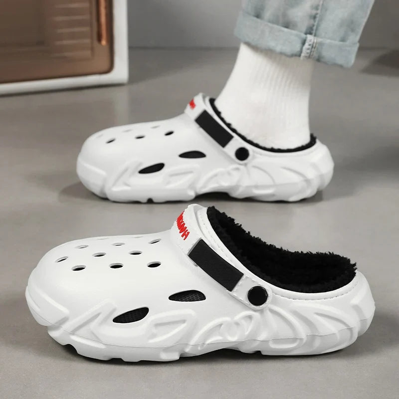 Winter Warm Home Slippers Men Waterproof Fur Clogs Slippers Garden Slippers Fuzzy Plush Slippers Bedroom Shoe For Indoor Outdoor (Available)