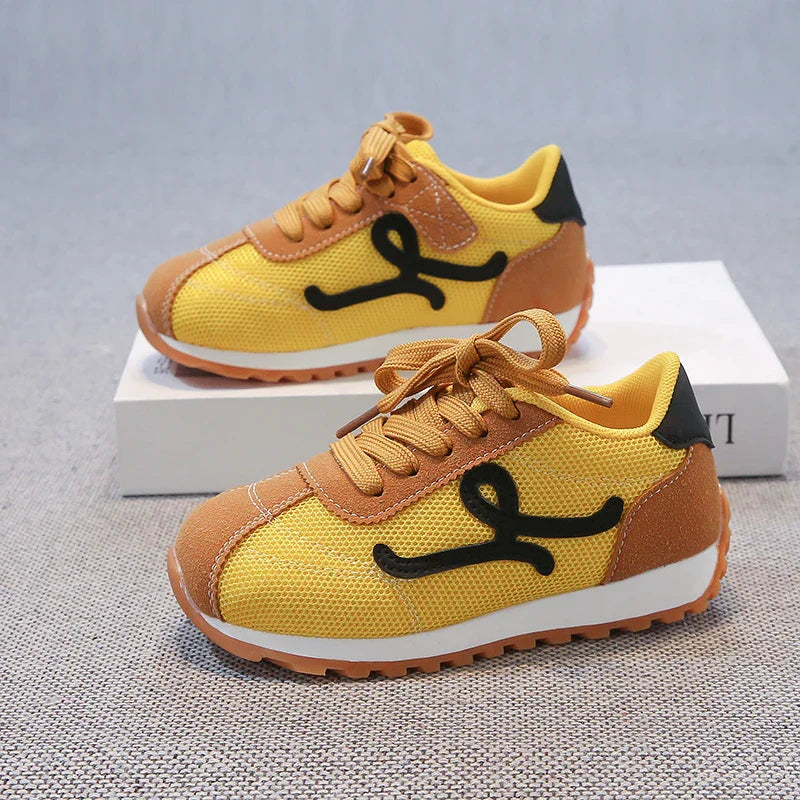 Children's Sneakers 3-18 Years Old Four Seasons Yellow Breathable Boys Girls Casual Shoes Gray Soft Non-slip Kids Running Shoes