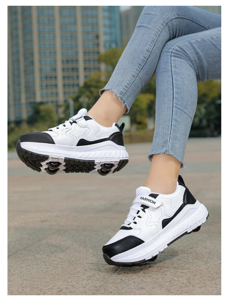Kids Roller Skate Shoes Fashion Casual Sports Children 4-Wheels Sneakers for Boys and Girls Gift Nice Footwear