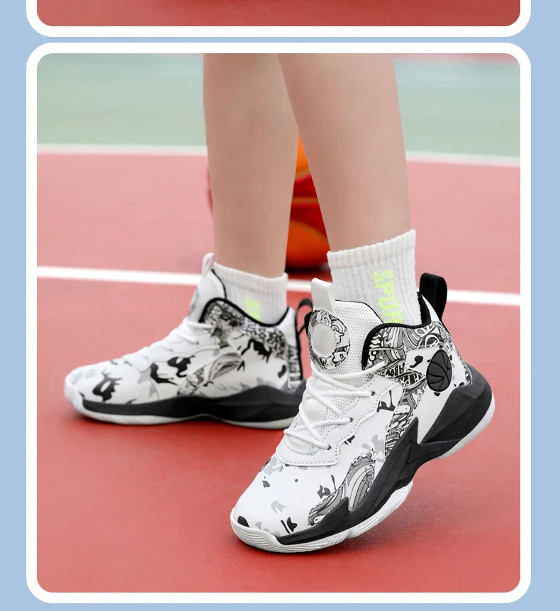 Fashion Basketball Shoes for Kids High-top Sneakers Children Casual Sports Shoes Ankle-protected Anti-slippery Gym Trainers Boys