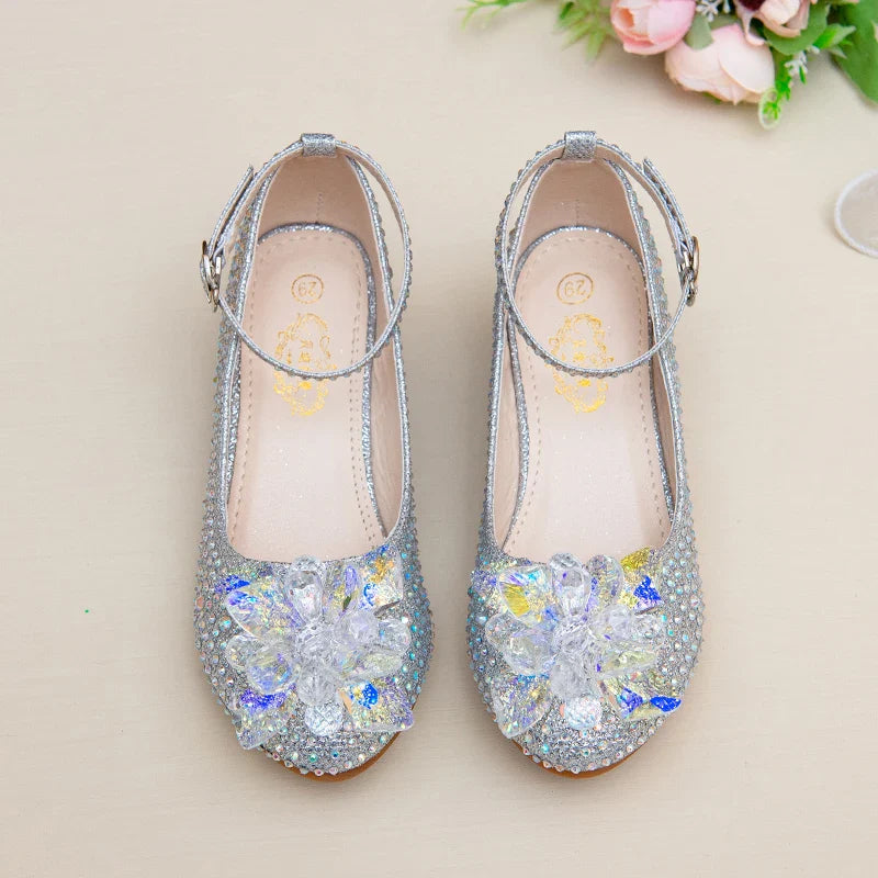 High-heeled Shoes For Girls Spring And Autumn New Little Girl Princess Crystal Shoes Children's Cuhk Shows Soft-soled Shoes